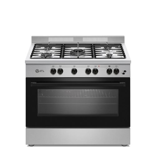 ATL Gazinière Professionelle - 5 Feux - 60 x 90 cm - Atlgaz-Pro90S - Couverture Vitrée - Gris