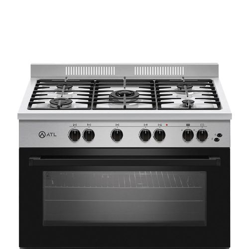 ATL Gazinière Professionelle - 5 Feux - 60 x 90 cm - Atlgaz-Pro90S - Couverture Vitrée - Gris