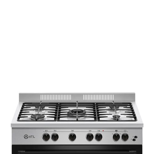 ATL Gazinière Professionelle - 5 Feux - 60 x 90 cm - Atlgaz-Pro90S - Couverture Vitrée - Gris