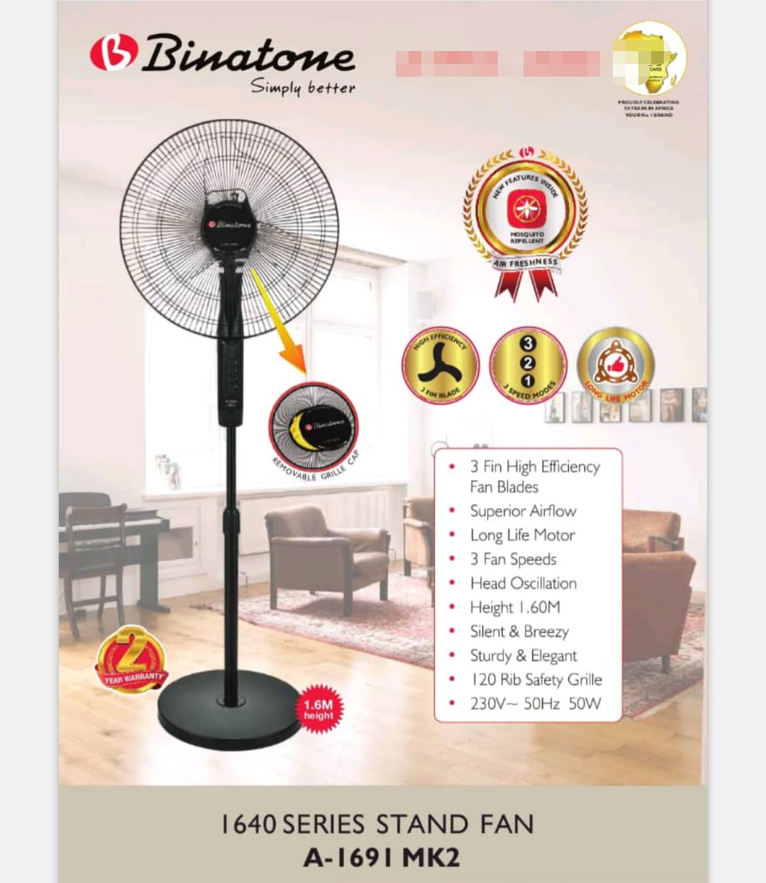 Ventilateur Sur Pied A-1691 MK2 - Binatone - Noir