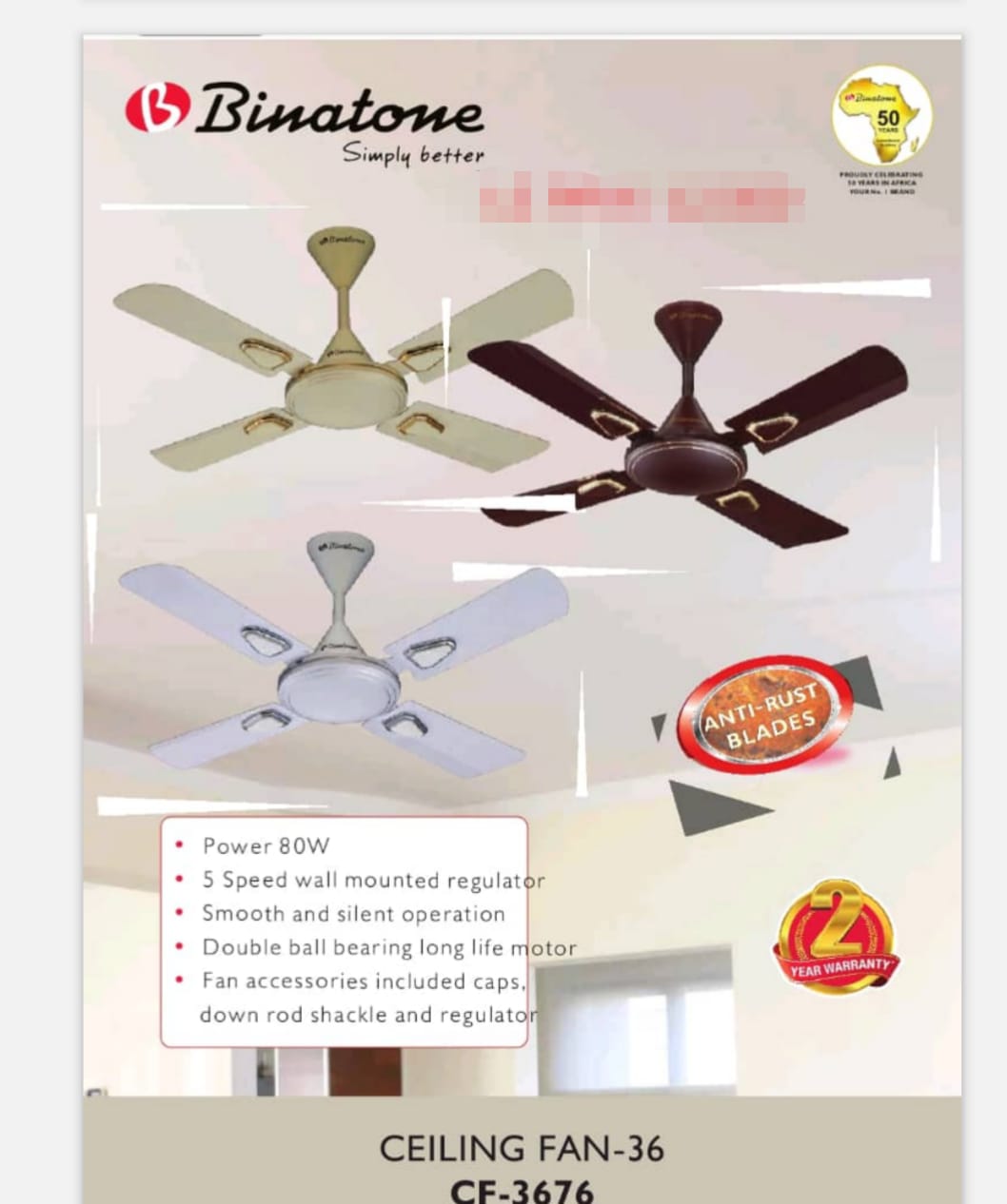 Ventilateur de plafond Binatone 36″ CF-3676