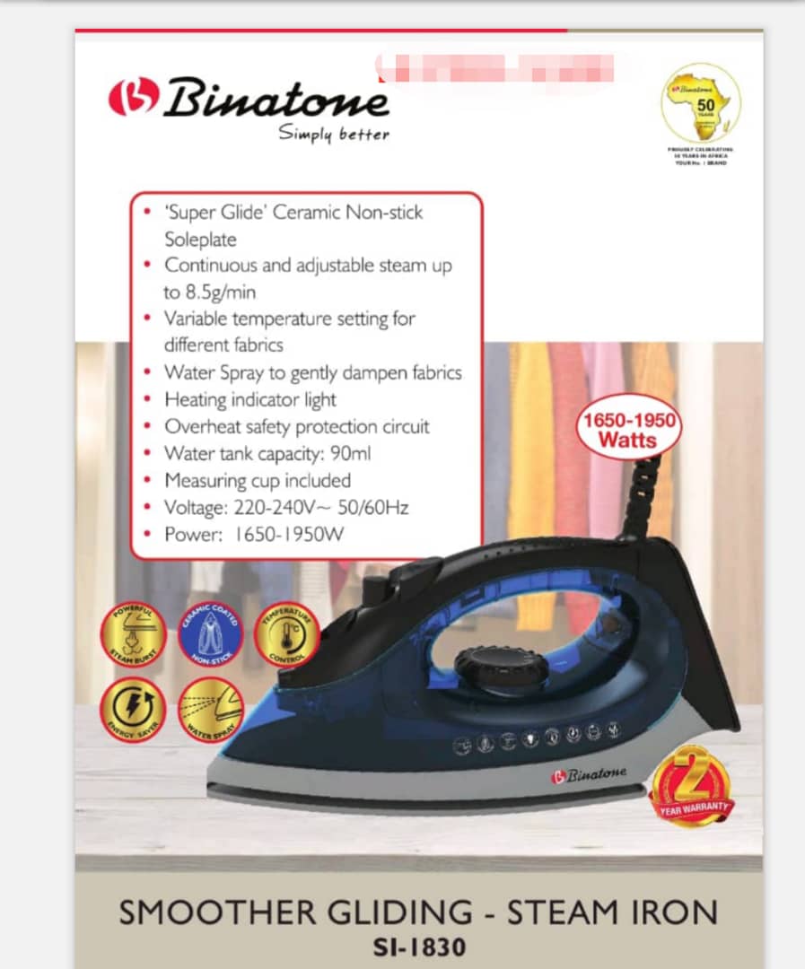 Binatone Fer à Repasser A Vapeur SI-1830