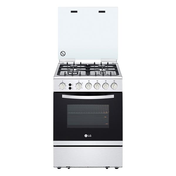 CUISINIERE A GAZ 4 FEUX- DOUBLE FOUR- TOUT INOX SECURITE TOTALE SYSTEME DE CHAUFFAGE COMBINE ROTISSOIRE LG FA211RMA