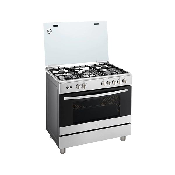 LG FA415RMA CUISINIERE A GAZ 5 FEUX-DOUBLE FOUR TOUT INOX SECURITE TOTALE SYSTEME DE CHAUFFAGE COMBINE ROTISSOIRE