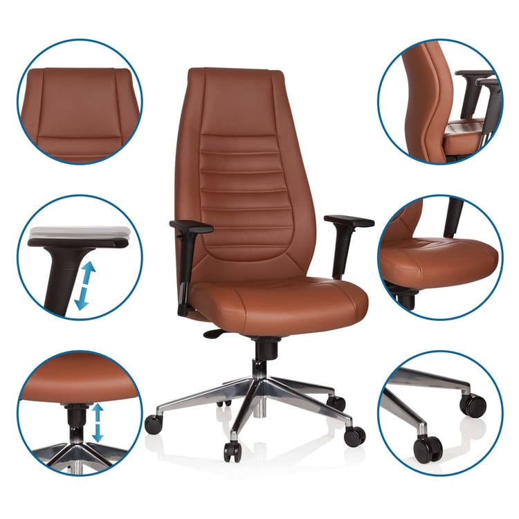 Chaise de bureau / fauteuil de bureau VITORO cuir synthétique marron