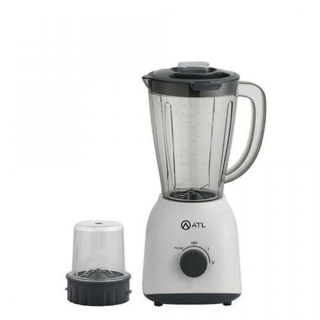 Mixeur ATL 1,5L - 350W - Récipient En Plastique Résistant - Avec Broyeur - 2 Vitesses + Pulse- Lames En Inox - Blanc (6 pcs-Crt) - ATL-BL4619W