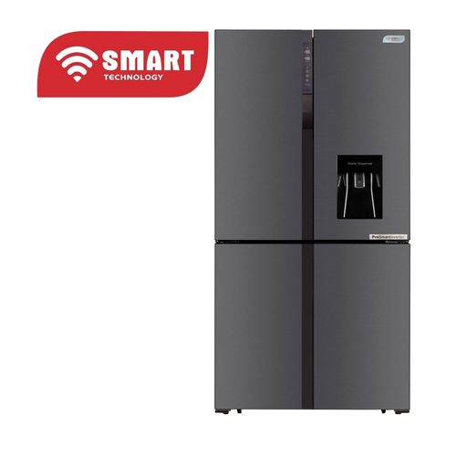 SMART TECHNOLOGY Réfrigérateur Américain 4 Battants NOFRST INVT SMART 490L Avec Fontaine (STR-690WS)- Gris