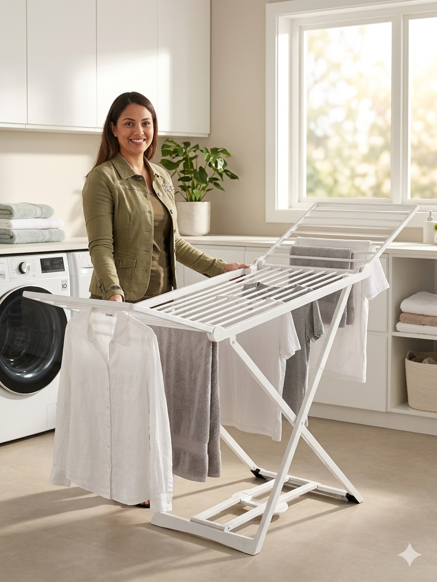 Séchoir à Linge En Plastique Détail Pliable - Blanc
