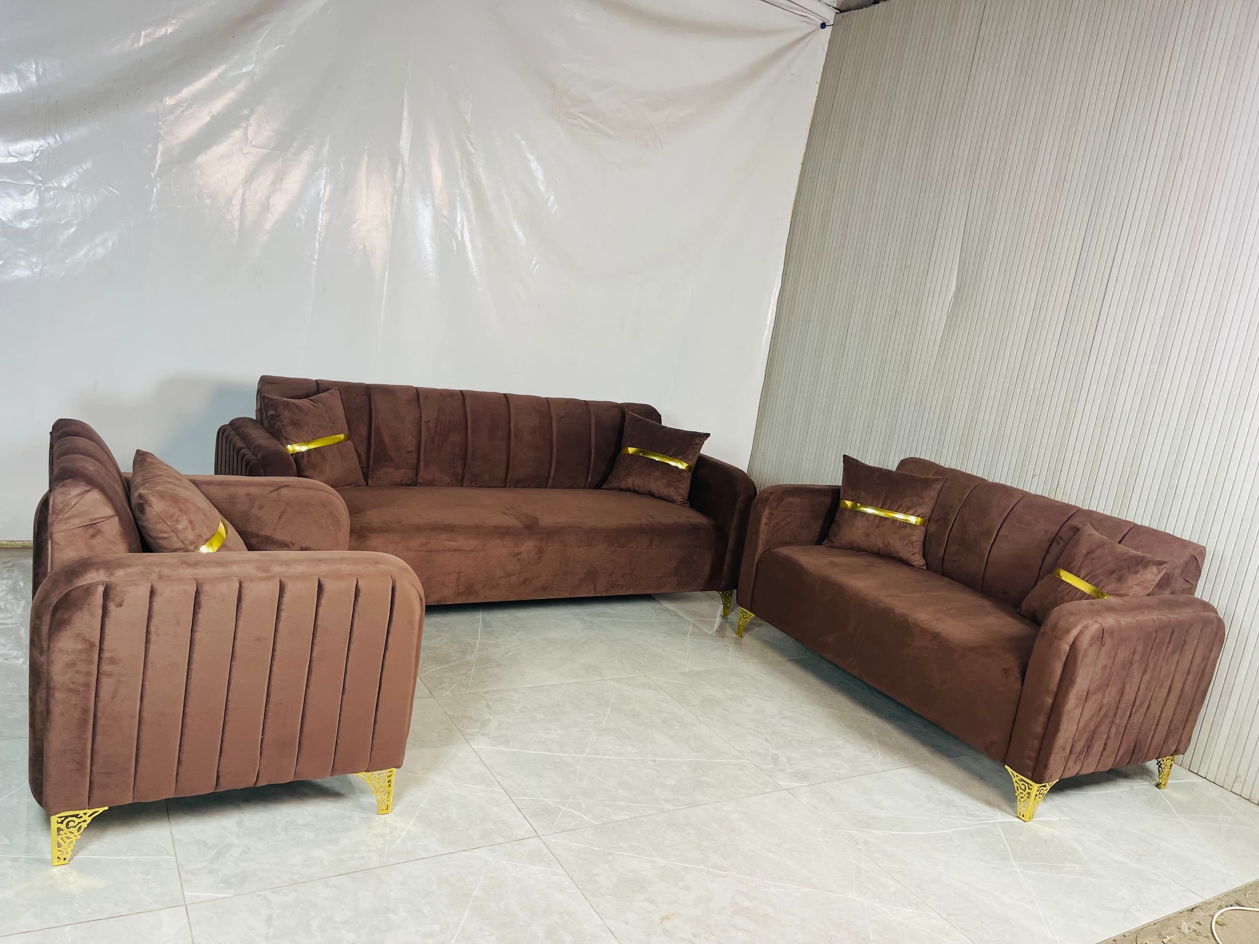 Ensemble Fauteuil Salon 3 pièces Marron(2 grands 1 petit)