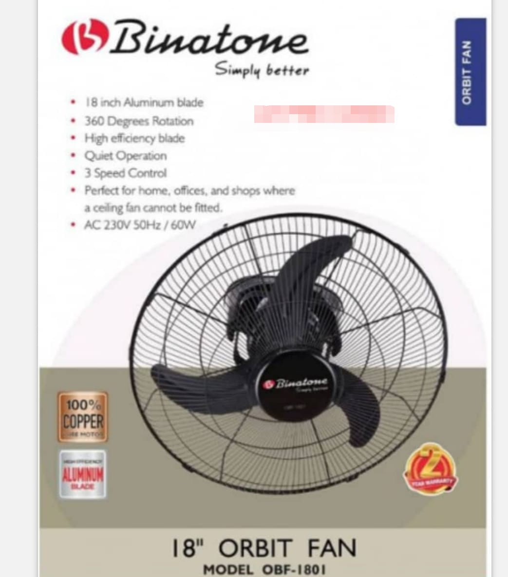 BINATONE - OBF- 1801 - Ventilateur Orbite 18