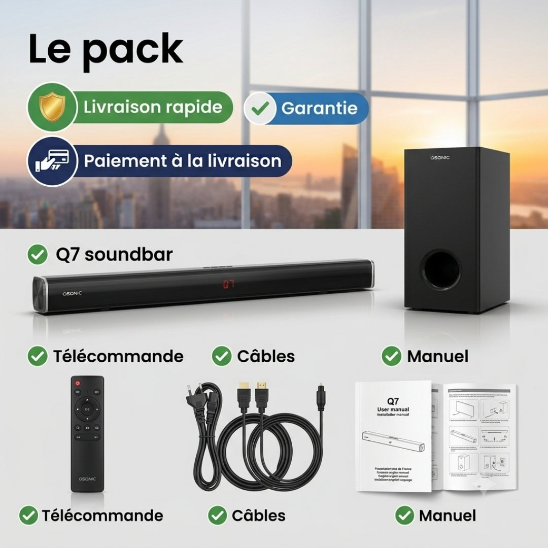 Barre de Son QSONIC S-2001 avec Caisson de Basses