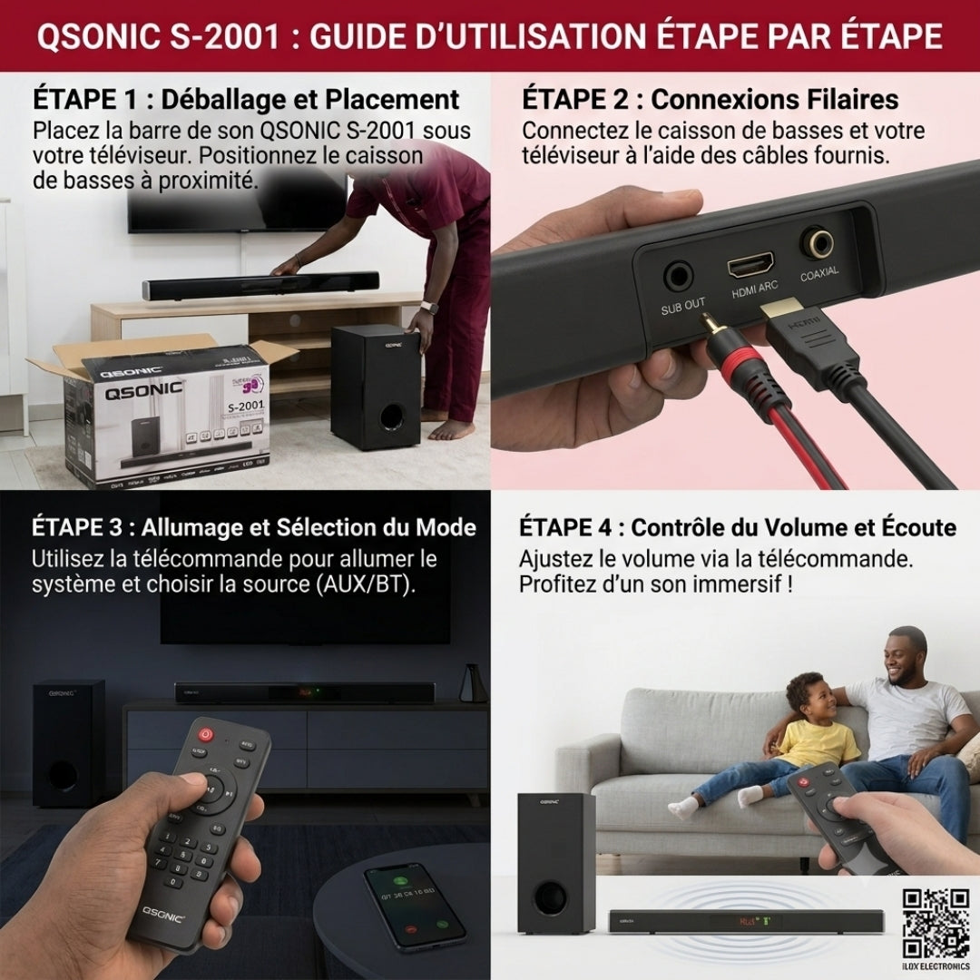 Barre de Son QSONIC S-2001 avec Caisson de Basses