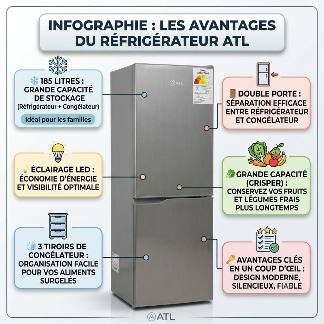 Réfrigérateur Combiné ATL-2C230 – 185 Litres