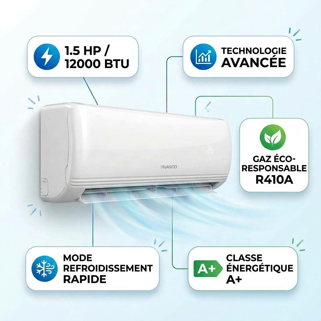 Nasco Split 1.5CV – R-410- Garantie 06 Mois