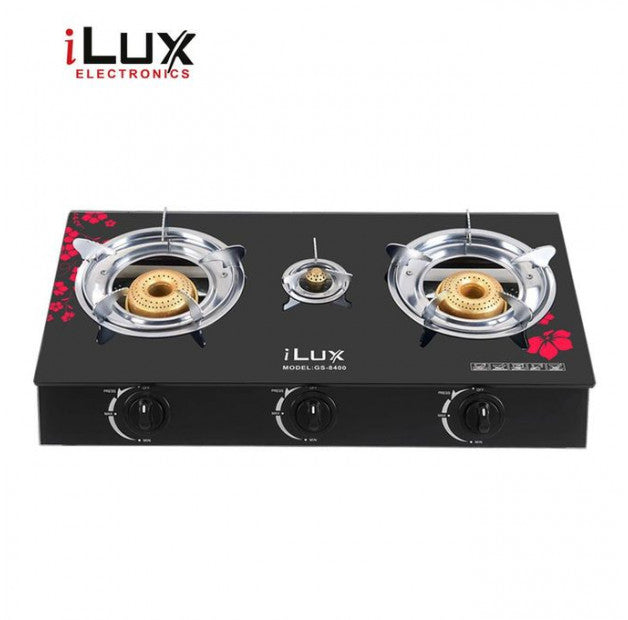 Ilux Cuisinière à Gaz - Allumage Automatique - Réchaud Vitré - GS-8400 - 3 Feux