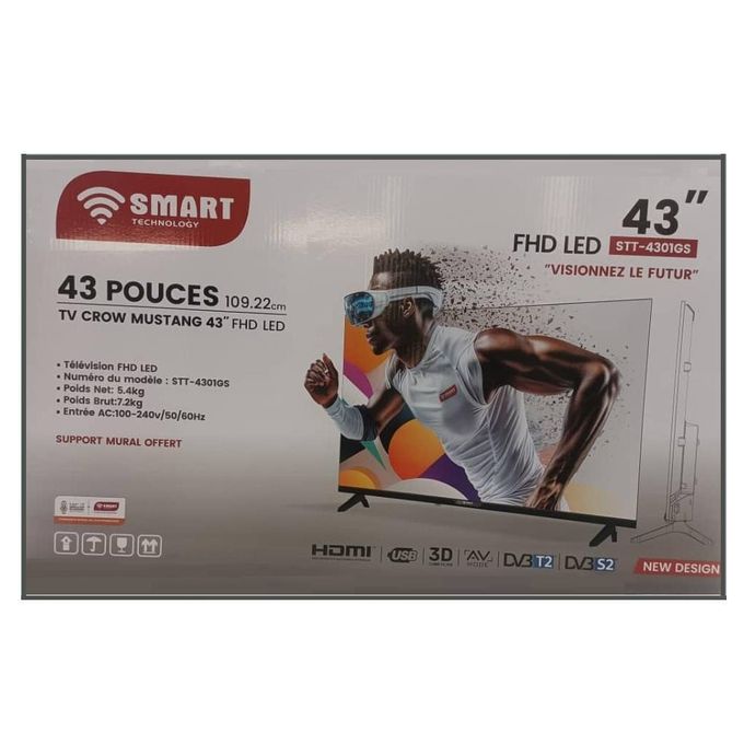 SMART TECHNOLOGY TV FHD LED 43''sous AOSP Android 14 (STT-4301GS)- Wifi -YouTube, Netfl / -/ 2 Ports HDMI-USB-3D-DV3T2-Noir / Garantie 03 Mois