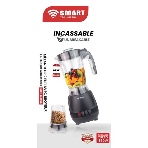 SMART TECHNOLOGY Blender Incassable STPE-2626ILB - 350 W – 1.5 Litres- Mélangeur 2 En 1 Avec Broyeur- Noir