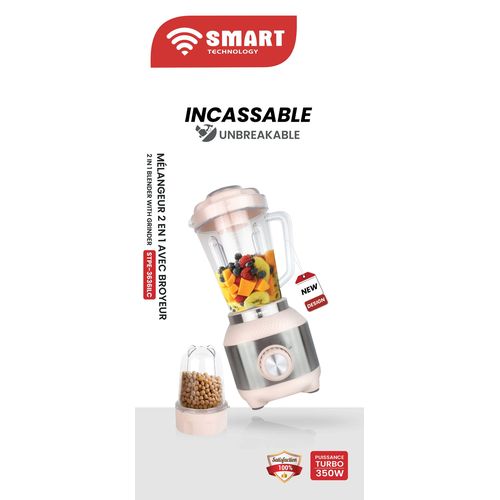 SMART TECHNOLOGY Blender Incassable STPE-3636ILC - 350 W – 1.5 Litres- Mélangeur 2 En 1 Avec Broyeur- Couleur Crème-