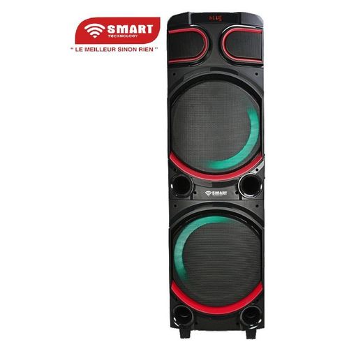 SMART TECHNOLOGY Haut-Parleur Rechargeable -STHP-3080E -1000W- 2x10'' – Bluetooth – USB – AUX – 2xMicros – Télécommande – Noir –Garantie 3 Mois
