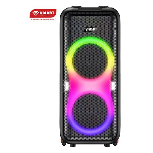 SMART TECHNOLOGY Haut-Parleur Rechargeable -STHP-0100E -1000W- 2x10'' – Bluetooth – USB – AUX – 2xMicros – Télécommande – Noir