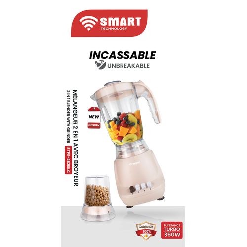 SMART TECHNOLOGY Blender Incassable STPE-2626ILC - 350 W – 1.5 Litres- Mélangeur 2 En 1 Avec Broyeur- Crème