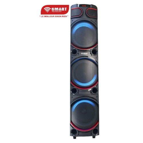 SMART TECHNOLOGY Haut-Parleur Rechargeable -STHP-3100E -1000W- 3x10'' – Bluetooth – USB – AUX – 2xMicros – Télécommande – Noir –Garantie 3 Mois