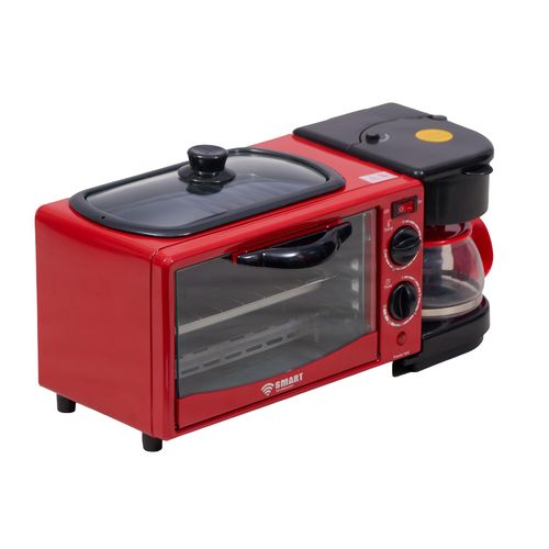 SMART TECHNOLOGY Machine Petit-Déjeuner 3-en-1 Multifonction (STPE-4006PR) – FOUR, CAFETIÈRE ET POÊLE (Plaque chauffante) -7L-1050W -Rouge-Noir