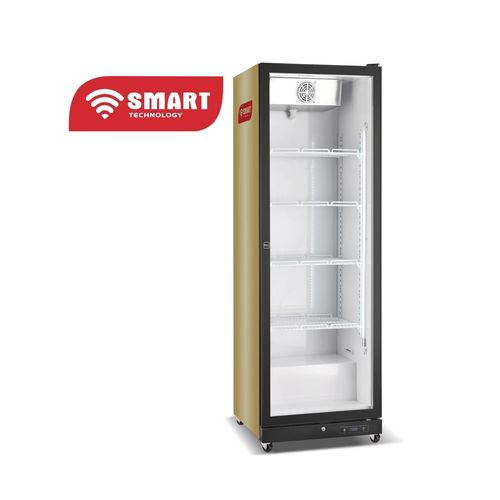 SMART TECHNOLOGY Refroidisseur Vertical Vitré Smart 450L (STCDV-990)/ Avec Grille à L'arrière/ Orange-Blanc- Garantie 03 Mois