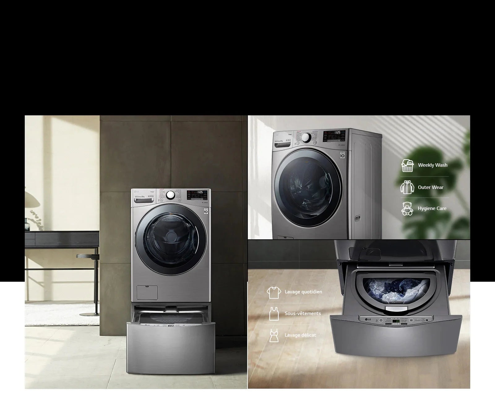 LG MACHINE A LAVER 13/10 kg LG WashTower™ avec technologie Centre Control™, acier noir